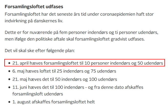 Forsamlingsforbuddet hævet til 50